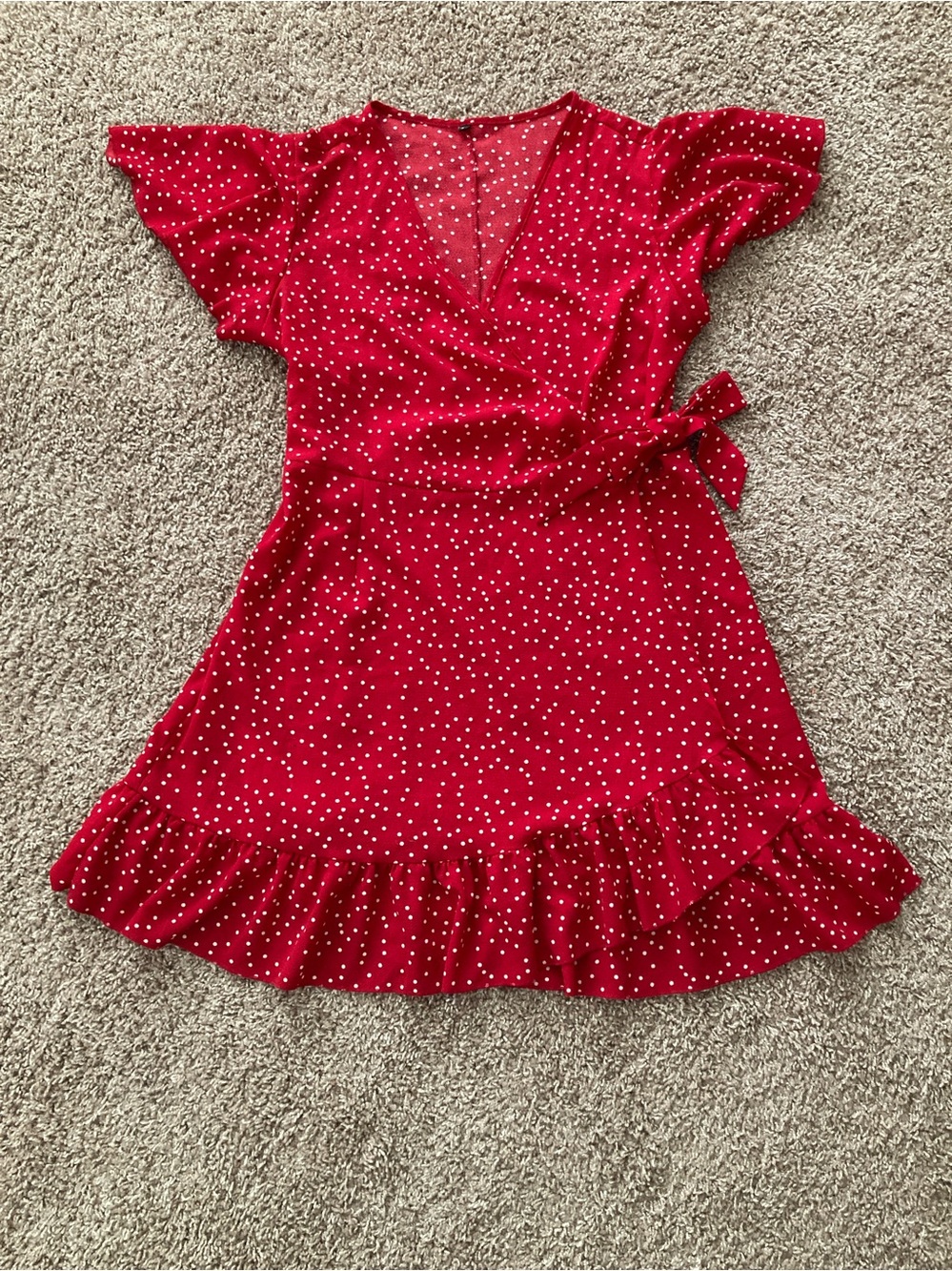 Red & White Polka Dot Mini Wrap Dress, L, Easy, Affordable, Classic Look!